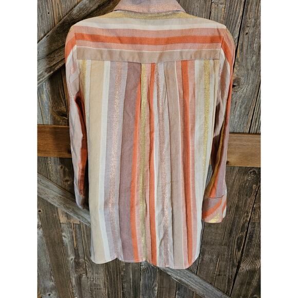 Soft Surroundings Maddalena Button Down Stripe Metallic Tunic Shirt XS P PETITE - Picture 2 of 9